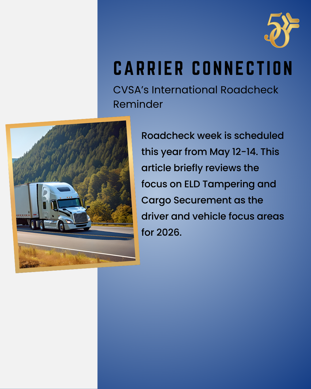 CVSA’s International Roadcheck Reminder
