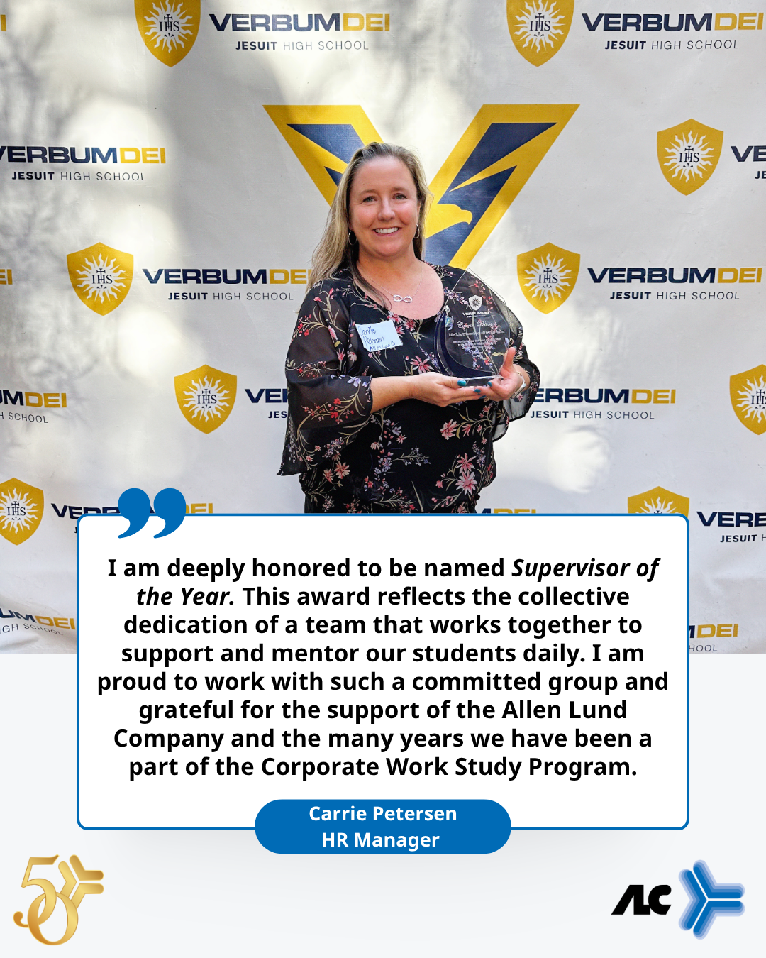 Carrie Petersen recognized as Verbum Dei’s Julie Schultz Supervisor of the Year